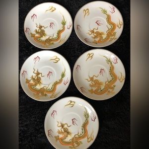 5 Mid Century Gold Dragon Plates from Japan